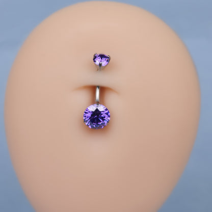Anelli ombelicali Limerencia in titanio G23, grado implantologico medico ipoallergenico, barrette ombelicali piercing 14G con zircone cubico a goccia (Viola)