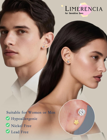 Limerencia Titanium Flat Back Stud Earrings for Women Men, Moissanite Stud Earrings| Cartilage Piercing Jewelry,&nbsp; Helix Cartilage Studs,18K White Gold Plated Star Flat Back