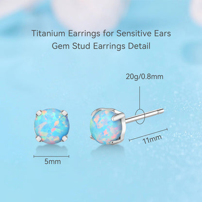 Limerencia G23 Hypoallergene Ohrstecker aus reinem Titan, Opal/Mondstein/Katzenauge/Blauer Türkis Ohrstecker, F136 Implantat-Qualität|Filigraner Schmuck für empfindliche Ohren (5mm, Hellblau)