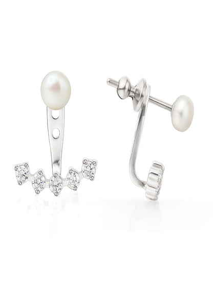 Limerencia Orecchini Pendenti Ipoallergenici in Titanio Grado Implantare G23, Perline Bianche + Zirconia Cubica 5A, Orecchini Jacket per Piercing Donna e Ragazze con Orecchie Sensibili