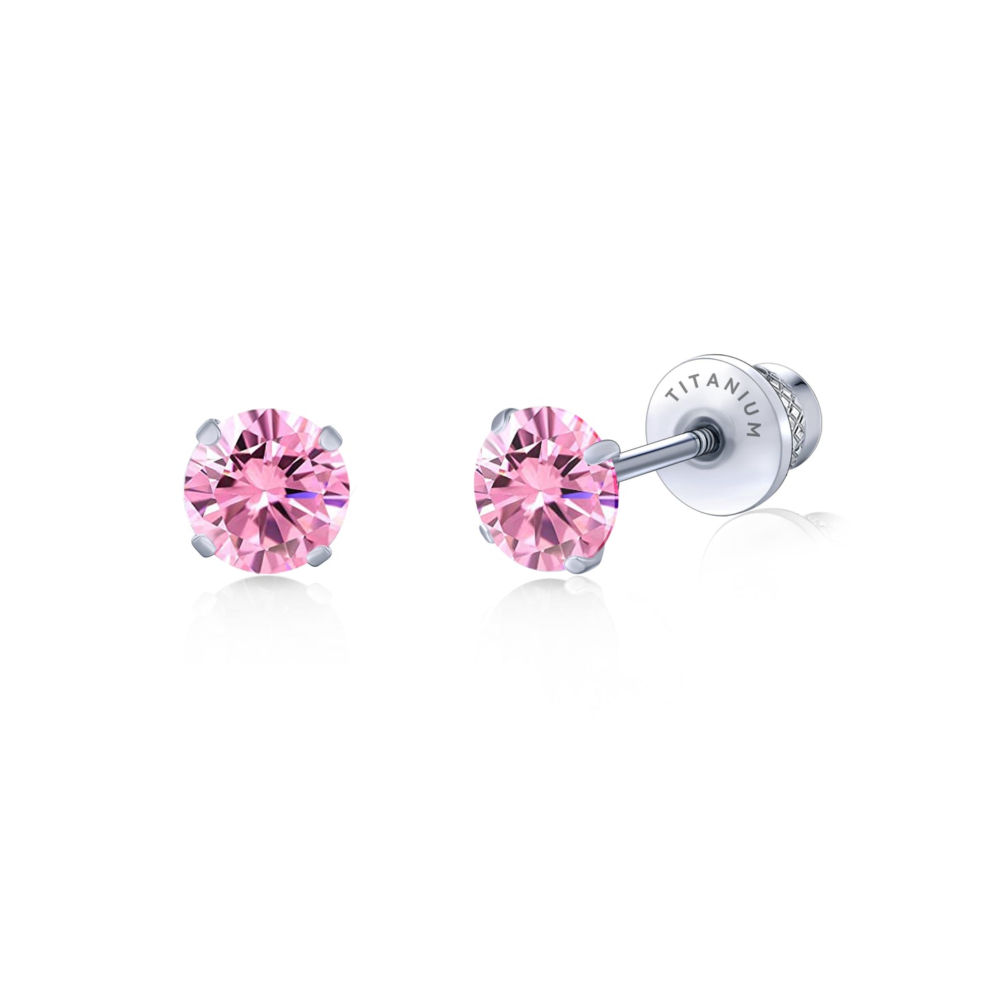 Limerencia Titanium Hypoallergenic Earrings Studs G23 for Women 5A Cubic Zirconia Helix Screw Back Implant Grade F136 Piercing Earrings for Sensitive Ears (Pink)