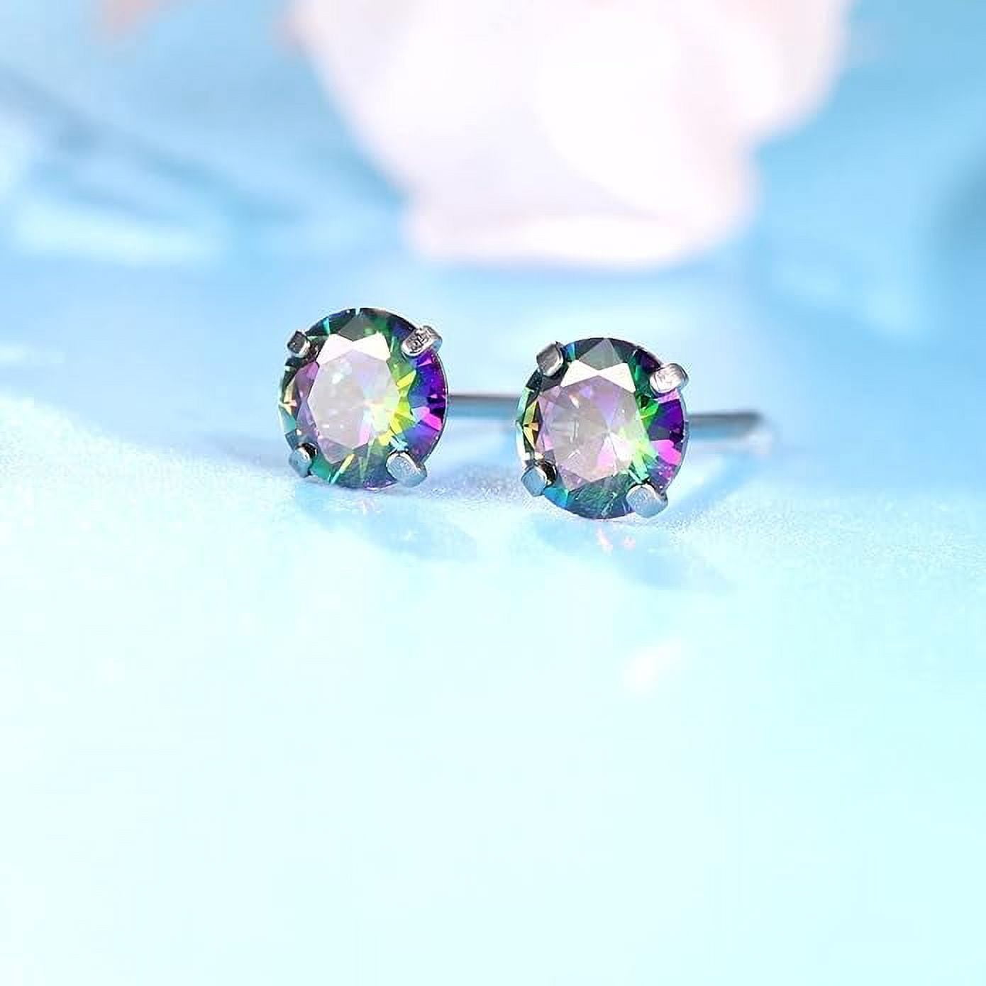 Limerencia Hypoallergenic G23 Titanium Earrings For Sensitive Ears, Simulated Diamonds (Rainbow Quartz)