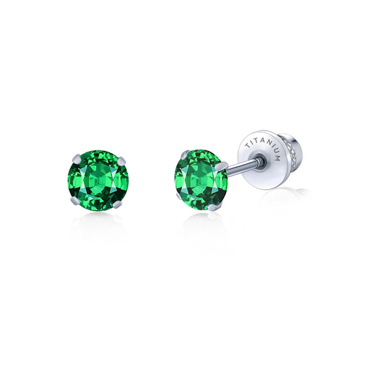 Limerencia Titanium Hypoallergenic Earrings Studs G23 for Women 5A Cubic Zirconia Helix Screw Back Implant Grade F136 Piercing Earrings for Sensitive Ears (Green)