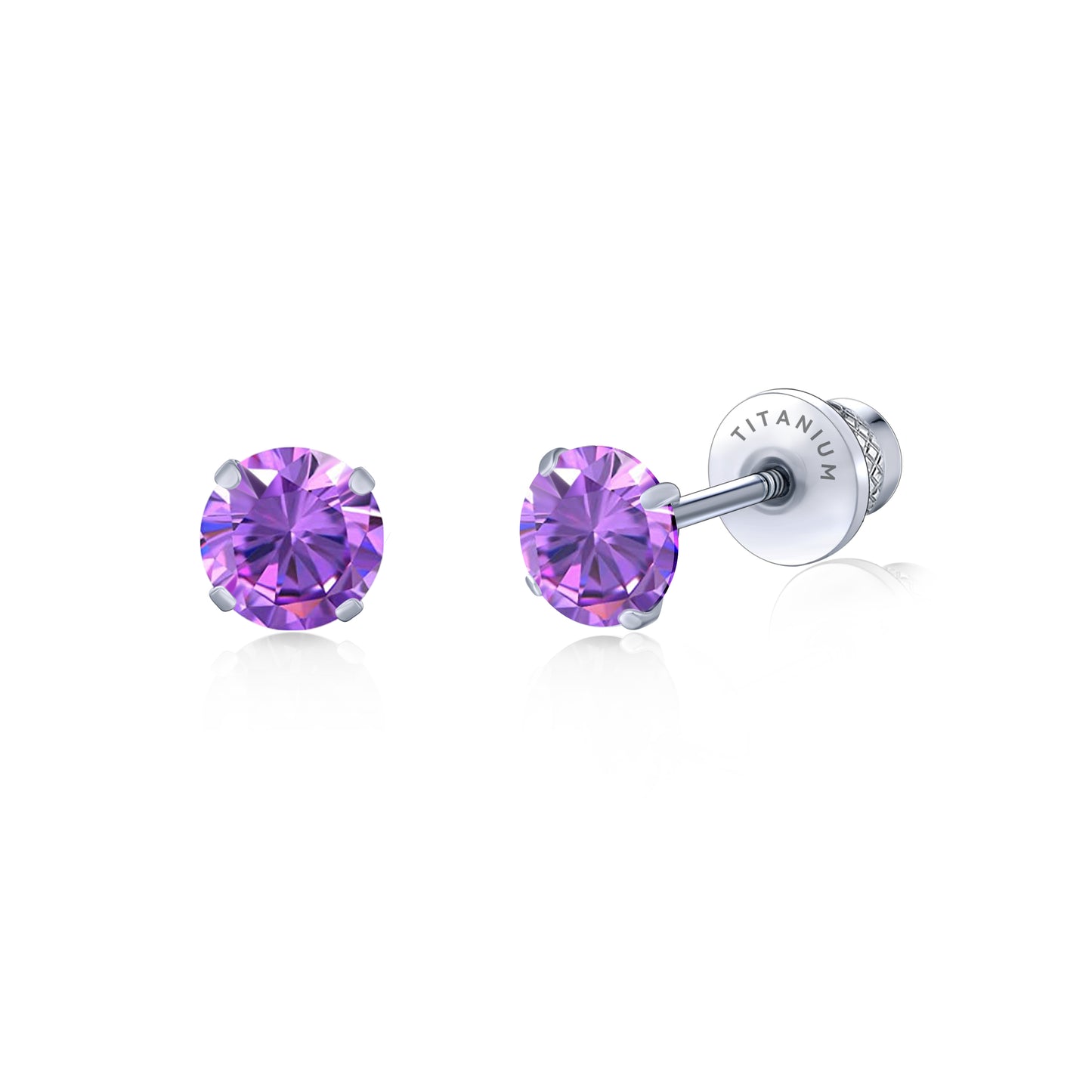 Limerencia Titanium Hypoallergenic Earrings Studs G23 for Women 5A Cubic Zirconia Helix Screw Back Implant Grade F136 Piercing Earrings for Sensitive Ears (Purple)