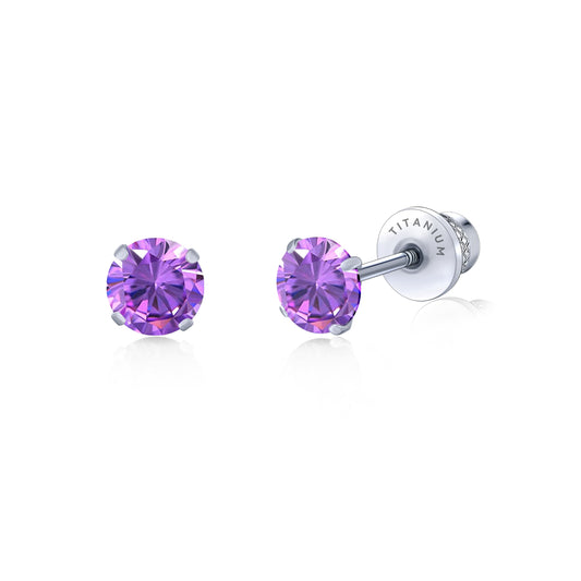 Orecchini a perno in titanio G23 ipoallergenici Limerencia donna, zircone cubico 5A, chiusura a vite elica, piercing titanio medicale F136 per orecchie sensibili (colore viola)