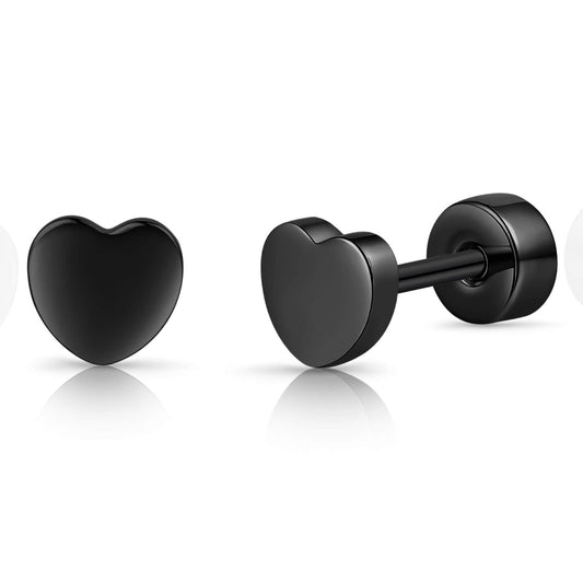 Orecchini piatti posteriori in titanio Limerencia, orecchini a vite cuore/stella ipoallergenici per donna e uomo, orecchini base classici da 5mm per cartilagine e lobo auricolare