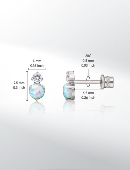 Limerenz Hypoallergene G23 Implantatgrad Titan Schraubverschluss Ohrringe Tragus 20G Helix F136 Piercingstecker für empfindliche Ohren von Mädchen Knorpel – CZ + weißer Opal