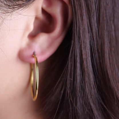 Limerencia Boucles d'oreilles anneaux ronds fins à corde torsadée en titane pur hypoallergéniques pour femmes (Anneau rond fin 30 mm, Or rose)