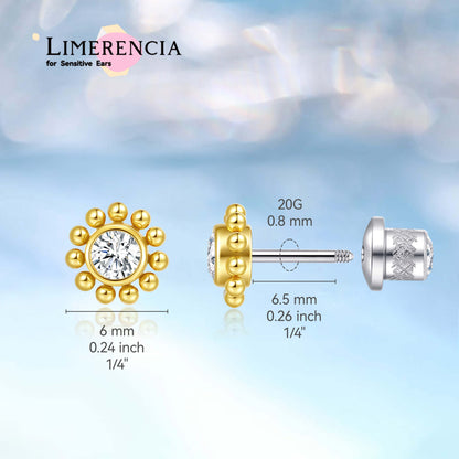 limerencia 20G Hypoallergenic Titanium Screw Back Earrings G23 Implant Grade F136 Studs Post for Sensitive Ears Tragus Helix Cartilage/Sunflower