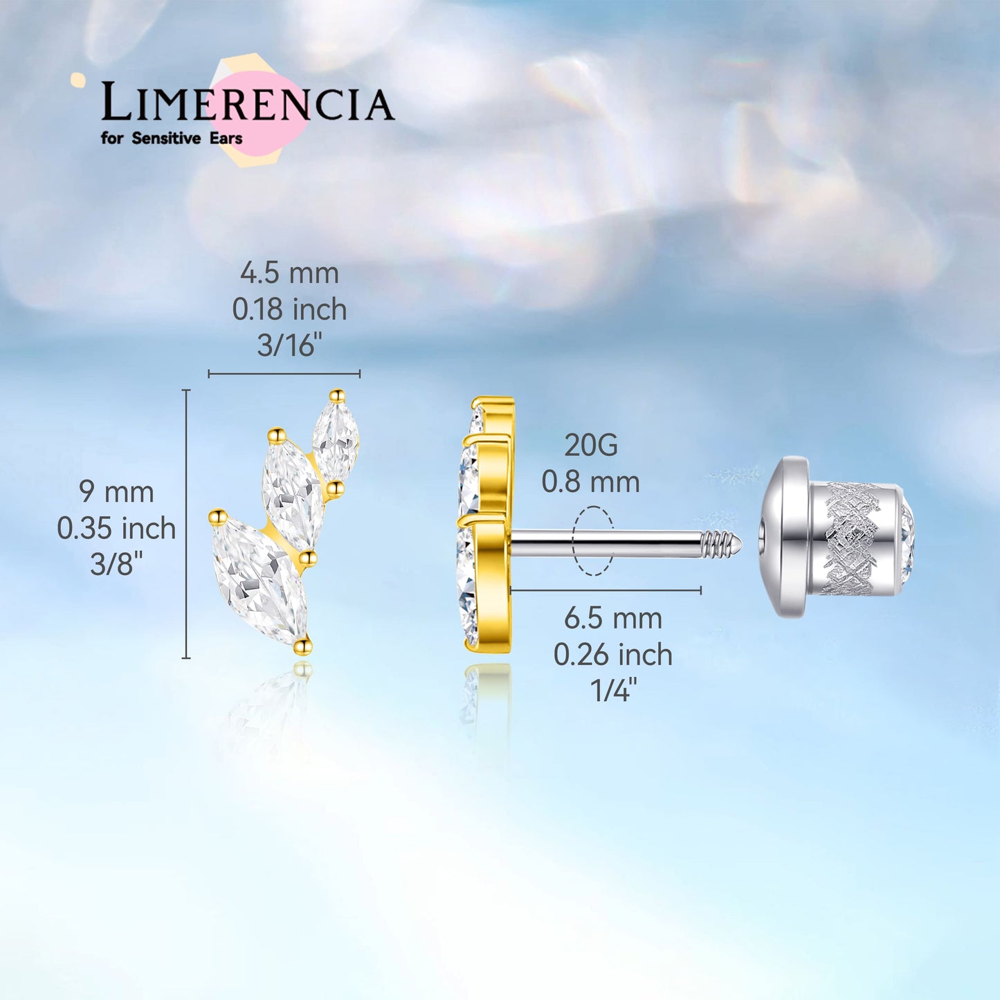 Limerencia Pendientes Hipoalergénicos de Titanio Grado Implante G23 con Cierre de Rosca Tragus 20G Hélice F136 Poste de Piercing para Orejas Sensibles Cartílago (hoja)
