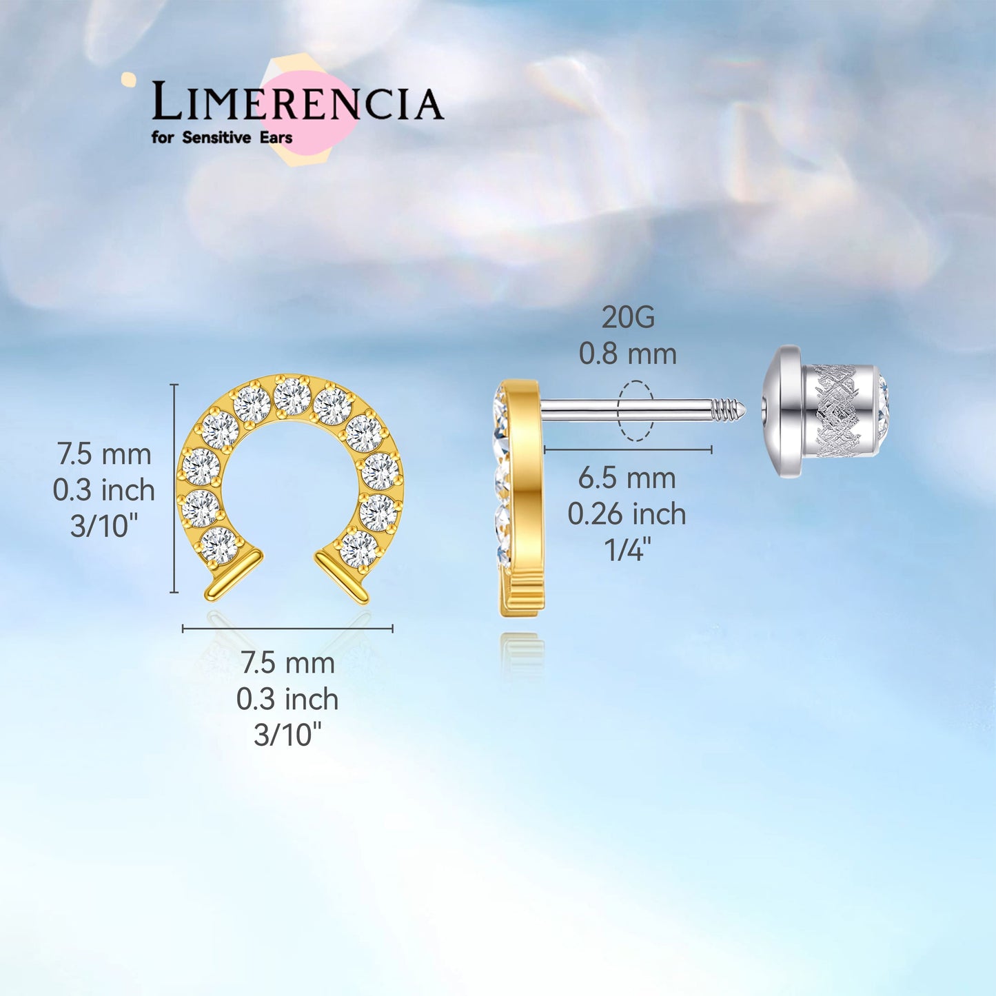 Pendientes de titanio hipoalergénicos Limerencia G23 de grado implante con cierre de rosca, tragus 20G, poste de piercing Helix F136 para orejas sensibles, cartílago (herradura)
