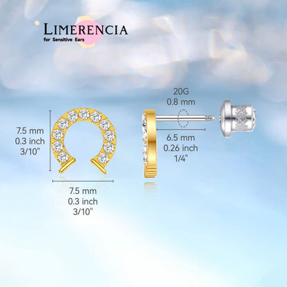 Pendientes de titanio hipoalergénicos Limerencia G23 de grado implante con cierre de rosca, tragus 20G, poste de piercing Helix F136 para orejas sensibles, cartílago (herradura)