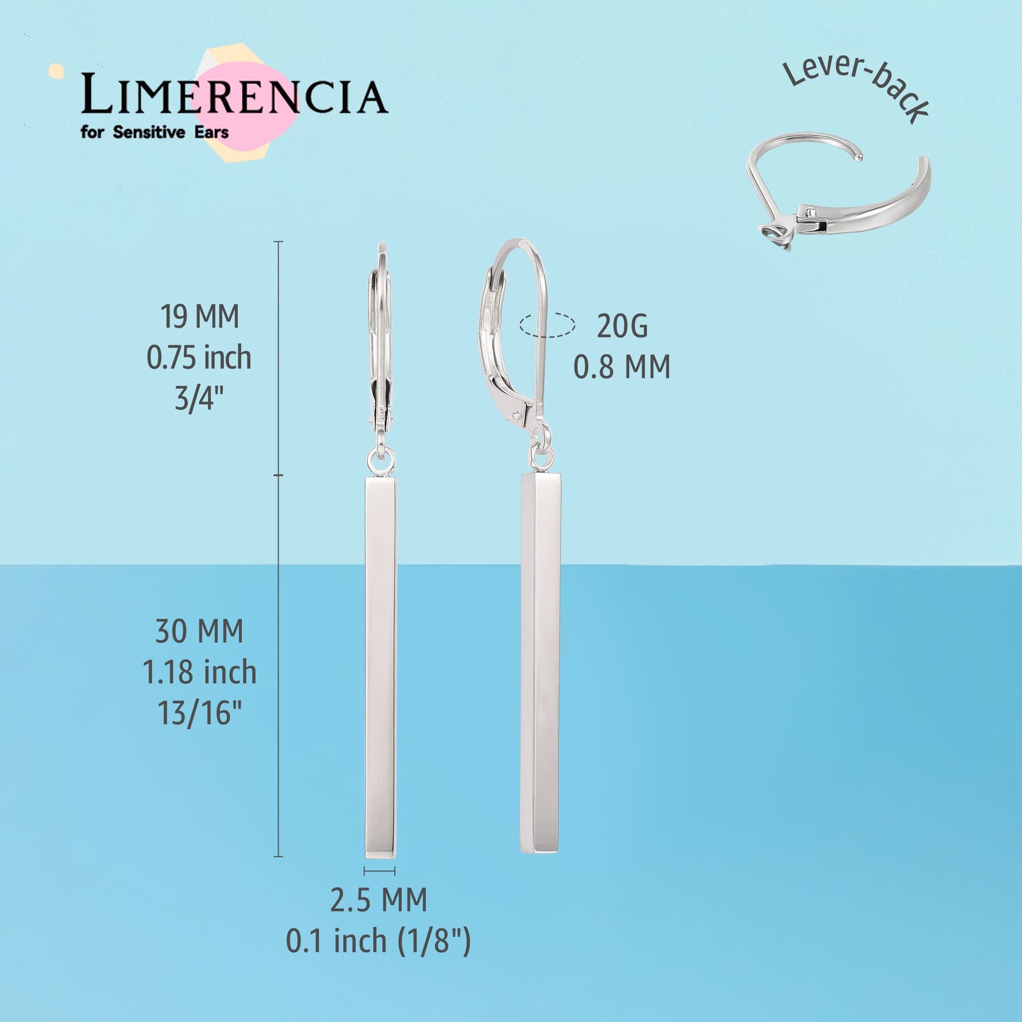 Limerencia G23 Titanium Leverback Earrings Dangle Drop Earrings for Women Fashion F136 Titanium Earrings Hypoallergenic Jewelry Gift/Vertical Bar