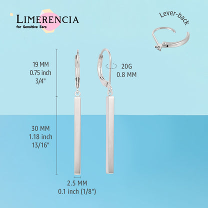 Limerencia G23 Titanium Leverback Earrings Dangle Drop Earrings for Women Fashion F136 Titanium Earrings Hypoallergenic Jewelry Gift/Vertical Bar