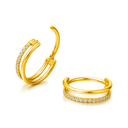 Pendientes de aro G23 de titanio puro, hipoalergénicos de 12 mm para orejas sensibles con circonitas cúbicas (18G (1,0 mm) dorado)