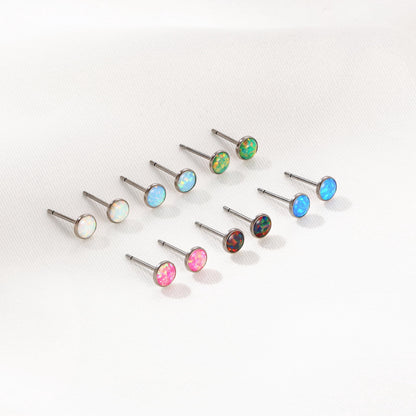 Limerencia Titanium Hypoallergenic Earrings, Minimalist Opal Stud Earrings,F136 Implant Grade,Suitable for Sensitive Ears Delicate Jewelry，White Opal 6mm