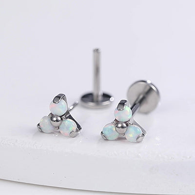 Limerencia G23 Boucles d'oreilles à dos plat 18G hypoallergéniques | Piercing en titane grade implant F136 sans filetage à emboîtement pour cartilage, hélix, labret, lèvre, Monroe et tragus - Opale Trinity