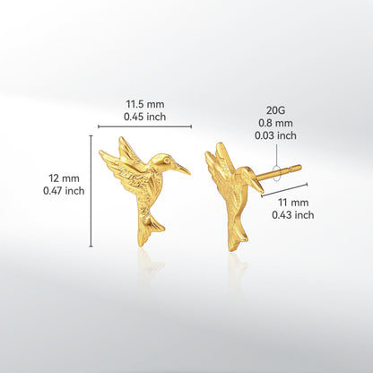 Limerencia Hypoallergene G23 Ohrstecker aus reinem Titan für Damen | Fliegender Kolibri | Süßer Vogel | Liebliches Tier | F136 Implantat-Grad Ohrlochstechen Ohrschmuck Zartes Geschenk (Silber)