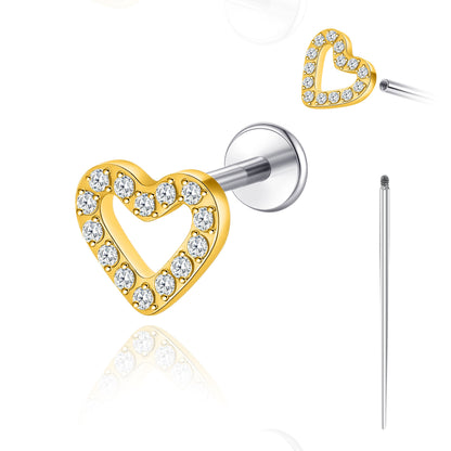 Piercing corporal de titanio Limerencia calibre 18G, arete de respaldo plano con rosca interna para trago, hélice, cartílago, concha y medusa, unisex, 1 unidad diseño corazón