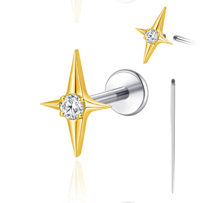 Limerencia 18G Titan-Körperschmuck, Innengewinde-Flachrücken-Ohrstecker für Tragus, Helix, Knorpel, Conch und Medusa, unisex, 1 Stück mit Kreuz-Zirkoniabesatz