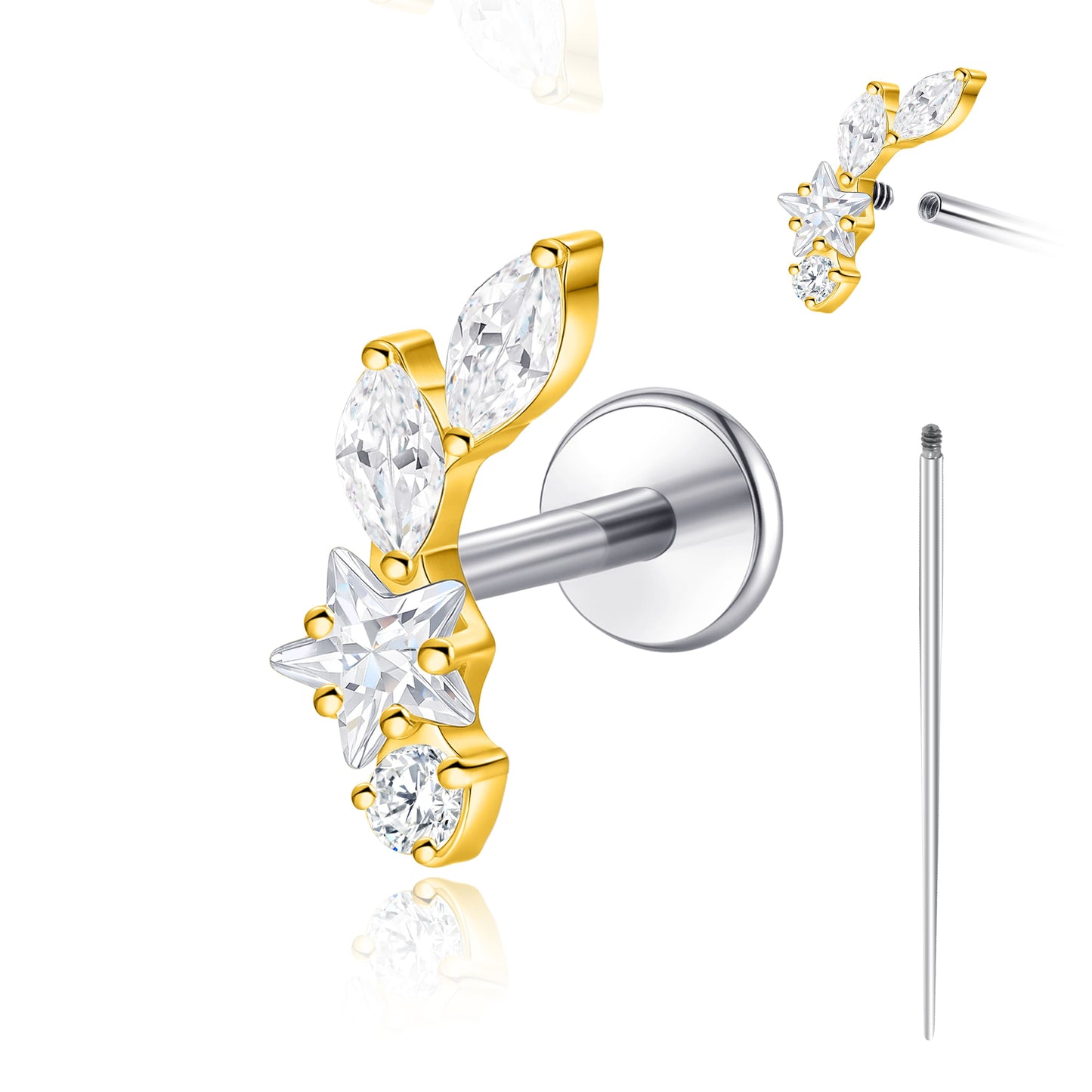 limerencia 18G Titanium Body Piercing Jewelry, Internally Threaded Flat Back Earring Tragus Helix Cartilage Conch Medusa Stud Earring for Women Men 1PC/Collage