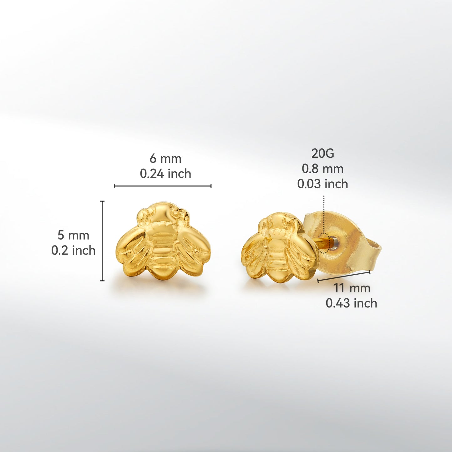 Limerencia Hypoallergenic G23 Pure Titanium Earrings Little Bee Studs, F136 Implant Grade Titanium Studs,Suitable for Women Sensitive Ears (Gold)