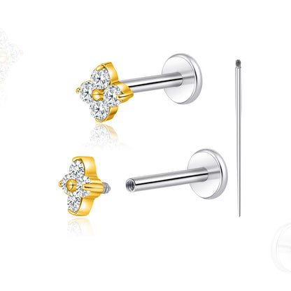 Limerencia 18G チタン製ボディピアス、低アレルギー内ネジフラットバックスタッド 2 個入り、トラガス・鼻・ヘリックス・コンチ・リップ・ラブレット・軟骨ピアス男女兼用、梅の花デザイン