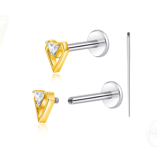 Bijou piercing corps titane Limerencia 18G, 2 clous hypoallergènes dos plat à filetage interne pour tragus, nez, hélix, conque, lèvre et labret, piercing cartilage mixte, forme conique