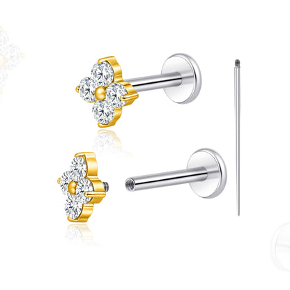Limerencia 18G チタン製ボディピアス、低アレルギー内ネジフラットバックスタッド 2 個入り、トラガス・鼻・ヘリックス・コンチ・リップ・ラブレット・軟骨ピアス男女兼用、梅の花デザイン