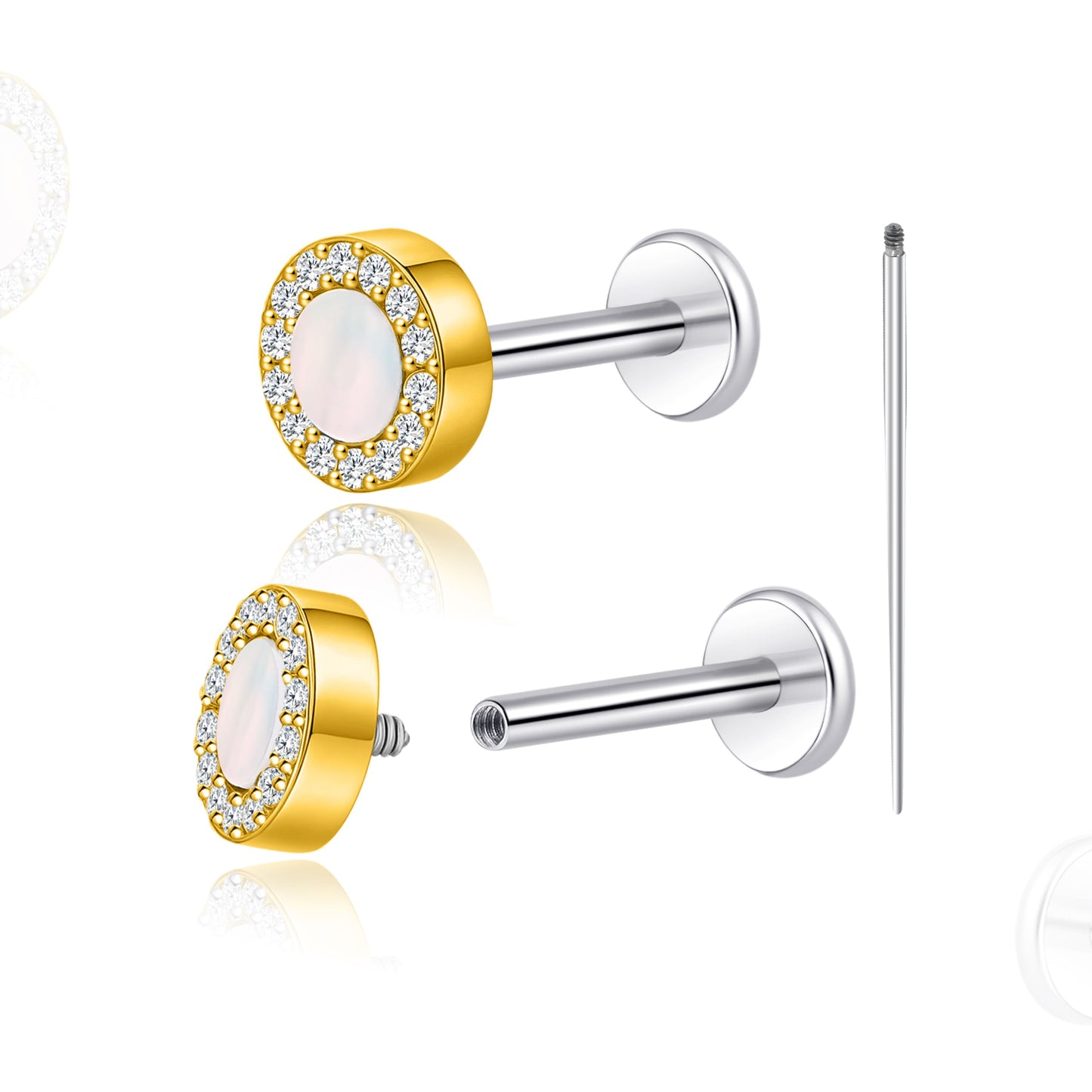Limerencia 18G Titan-Körperschmuck, 2 Stück hypoallergene Innengewinde-Flachrücken-Ohrstecker für Tragus, Nase, Helix, Conch, Lippe, Labret und Knorpelpiercing für Damen & Herren, rundes Zirkoniadesign