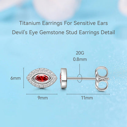 Limerencia Ohrringe Reintitan Hypoallergen Böser Blick Zirkonia Cluster Minimalistisch | G23 Implantatqualität Piercing Modeschmuck Für Empfindliche Ohren (Rot, Silber)