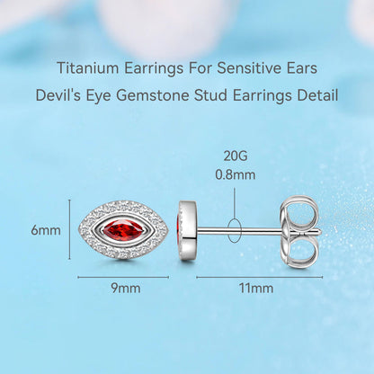 Orecchini minimalisti occhio malocchio con zirconi in titanio puro ipoallergenico Limerencia | Gioielli piercing moda in titanio grado implantare G23 per orecchie sensibili (Rosso, Argento)