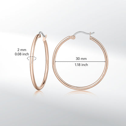 Limerencia Boucles d'oreilles anneaux ronds fins à corde torsadée en titane pur hypoallergéniques pour femmes (Anneau rond fin 30 mm, Or rose)