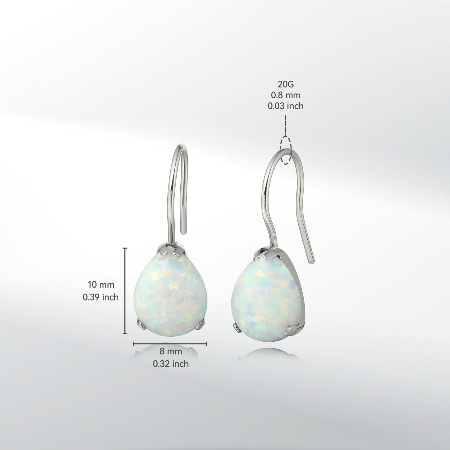 Boucles d'oreilles anneaux pendantes en titane pur hypoallergénique à zircon cubique Limerencia, boucles pendantes légères forme goutte d'eau à zircon cubique et opale pour femmes aux oreilles sensibles (Goutte d'eau, Opale blanche)