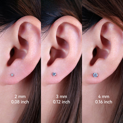 Limerencia チタン低アレルギーピアスジュエリー 18G 6mm 8mm 10mm トラガス・ヘリックス・コンク・軟骨・ノーズ・リップ兼用 F136 インプラント級フラットバック内ネジ式スタッドピアス（ホワイト CZ 2mm）