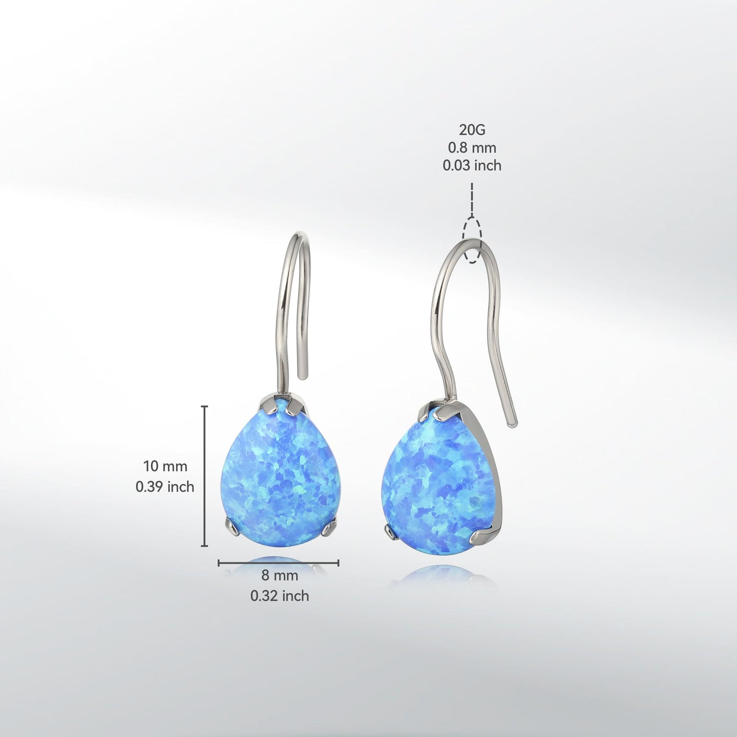 Boucles d'oreilles anneaux pendantes en titane pur hypoallergénique à zircon cubique Limerencia, boucles pendantes légères goutte d'eau en zircon cubique / opale pour femmes aux oreilles sensibles (Goutte d'eau, Opale bleue)