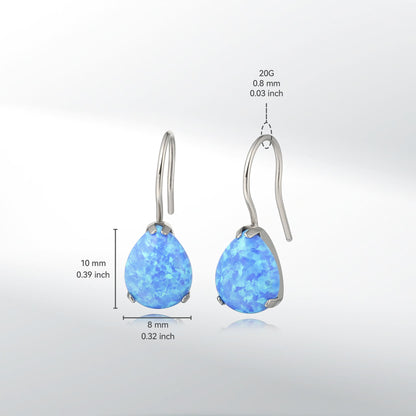Boucles d'oreilles anneaux pendantes en titane pur hypoallergénique à zircon cubique Limerencia, boucles pendantes légères goutte d'eau en zircon cubique / opale pour femmes aux oreilles sensibles (Goutte d'eau, Opale bleue)