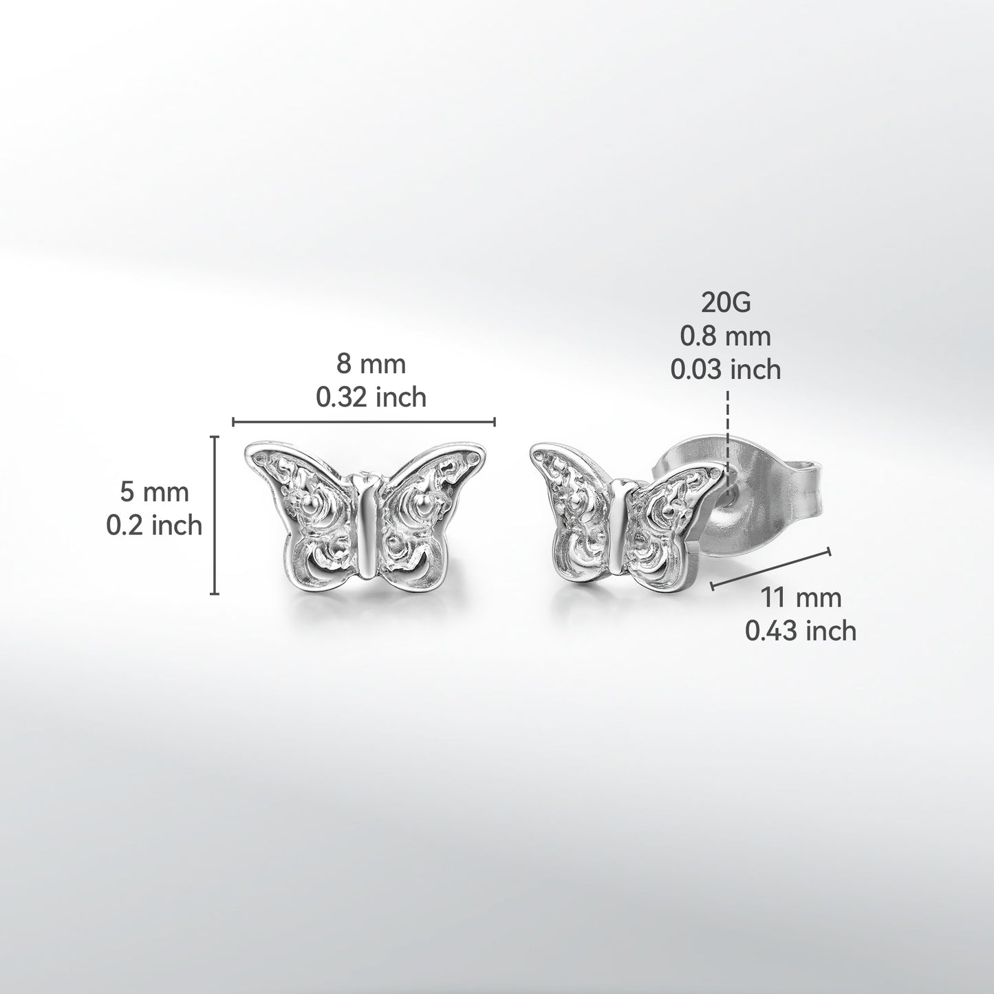 Limerencia Hypoallergenic G23 Titanium Earrings, Tiny Butterfly Stud, F136 Implant Grade Pure Titanium, Suitable for Sensitive Ears (Silver)