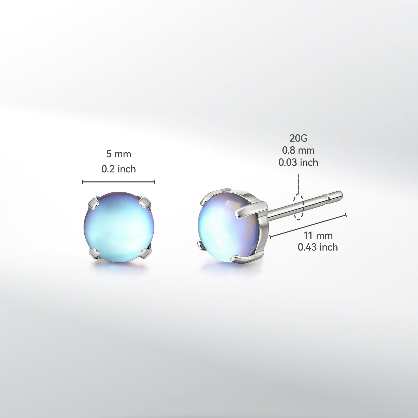 Limerencia G23 Hypoallergenic Pure Titanium Earrings, Opal/Moonstone/Cat's Eye/Blue Turquoise Stud Earrings, F136 Implant Grade|Delicate Jewelry for Sensitive Ears (5mm, Moonstone)