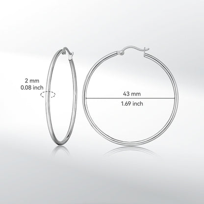 Limerencia 低アレルギー 純チタン ツイストロープ 丸型フープピアス レディース
（43mm 細身ラウンドフープ、シルバー）