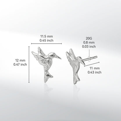 Limerencia Hypoallergene G23 Ohrstecker aus reinem Titan für Damen | Fliegender Kolibri | Süßer Vogel | Liebliches Tier | F136 Implantat-Grad Ohrlochstechen Ohrschmuck Zartes Geschenk (Silber)