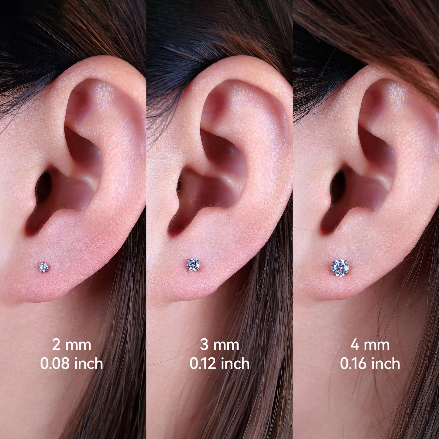Gioielli piercing ipoallergenici in titanio F136 Limerencia, borchie filettate interne fondo piatto 18G 6mm 8mm 10mm per trago, elica, conca, cartilagine, naso e labbra (Zircone bianco 2mm)