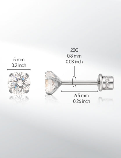 Limerencia 低アレルギー 純チタン G23 両面キュービックジルコニアピアス ネジ式 20G ヘリックス・カーティレッジ・トラガス・イヤーローブ兼用 F136 ピアスポスト 敏感肌用（2mm）