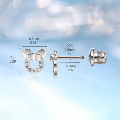 Limerencia Pendientes Hipoalergénicos de Titanio G23 de Grado Implante con Cierre de Rosca Tragus 20G Helix Poste de Piercing F136 para Orejas Sensibles Cartílago (minnie mouse)