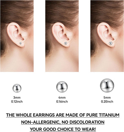 Pendientes de titanio G23, hipoalergénicos para mujeres, niñas, hombres, orejas sensibles, bola, pulido premium con parte trasera de titanio puro.